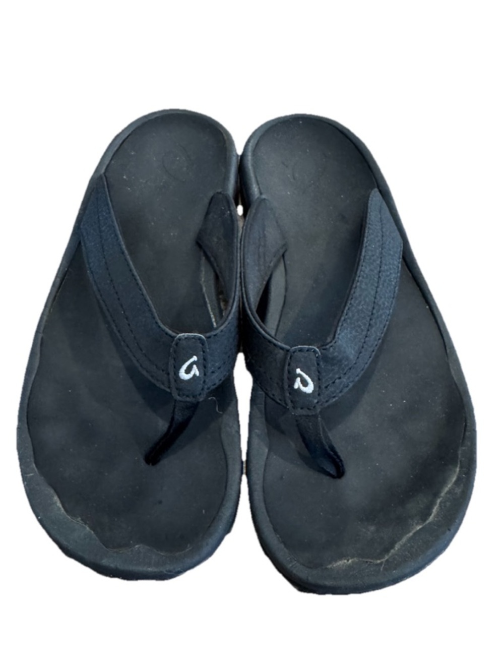 OluKai Ohana Black Leather Flip Flops Thong Sandals Women's US 9 EU 39